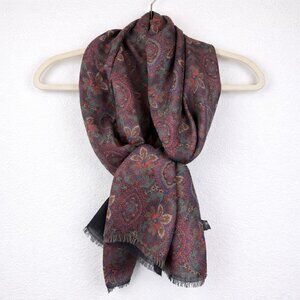 Nordstrom Italian Paisley Silk Wool Scarf Made in Italy Fringe Wrap Shawl Artsy